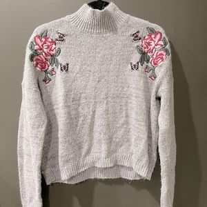 Cloud Chaser Embroidered Floral Mock Neck Sweater Size M Barbiecore Academia